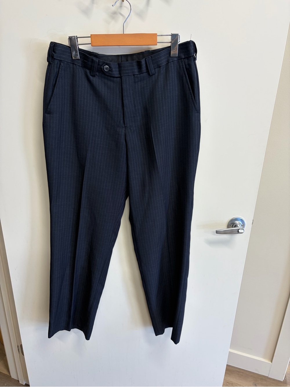 Men's Navy Pinstripe Dress Pants - Tailored Professional Fit